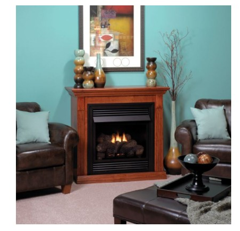 Vail 36 Firebox Logs and Mantle Pictured here is the Vail 36 with an oak flush mantle and you can order with a corner mantle
