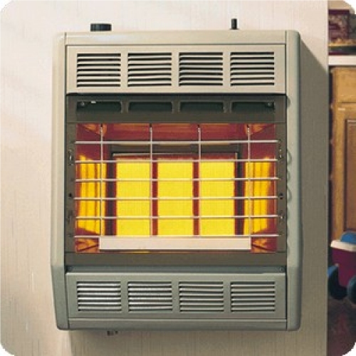 glowing hot Infrared Wall Heater 18,000 Btu, Vent Free, LP, Thermostat Control with white finish